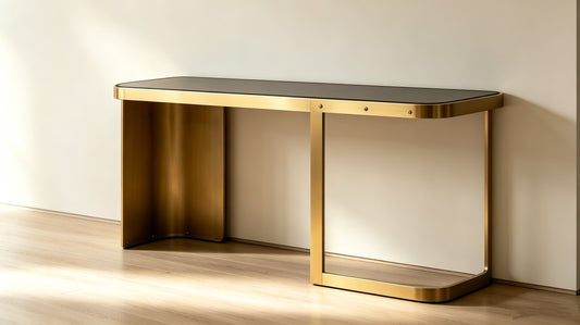 CS8088 Gold Frame Smoked Glass Console Table