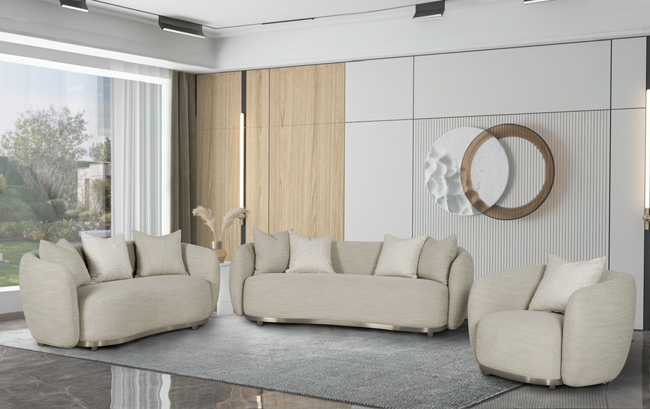 Beige Fabric 3 Seater Sofa - CL8025