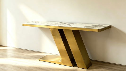 CS1201  Z-Shape Gold Frame Sintered Stone Console Table