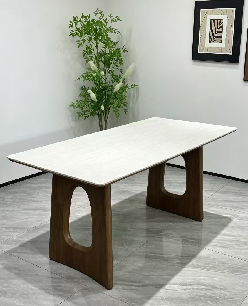 T‑032 1.8m Cut‑Out Timber Base Sintered Stone Dining Table