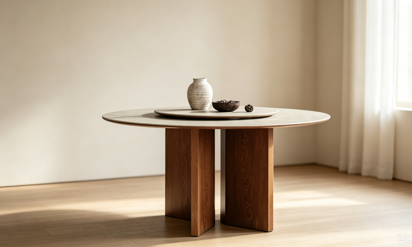 DT204‑1.5M Round Solid Timber Base Sintered Stone Dining Table