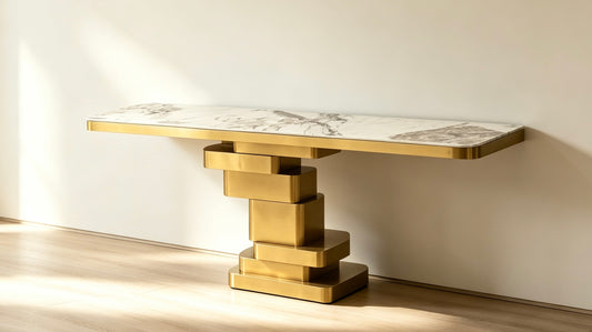 CS1220 Gold Stacked Base Sintered Stone Console Table