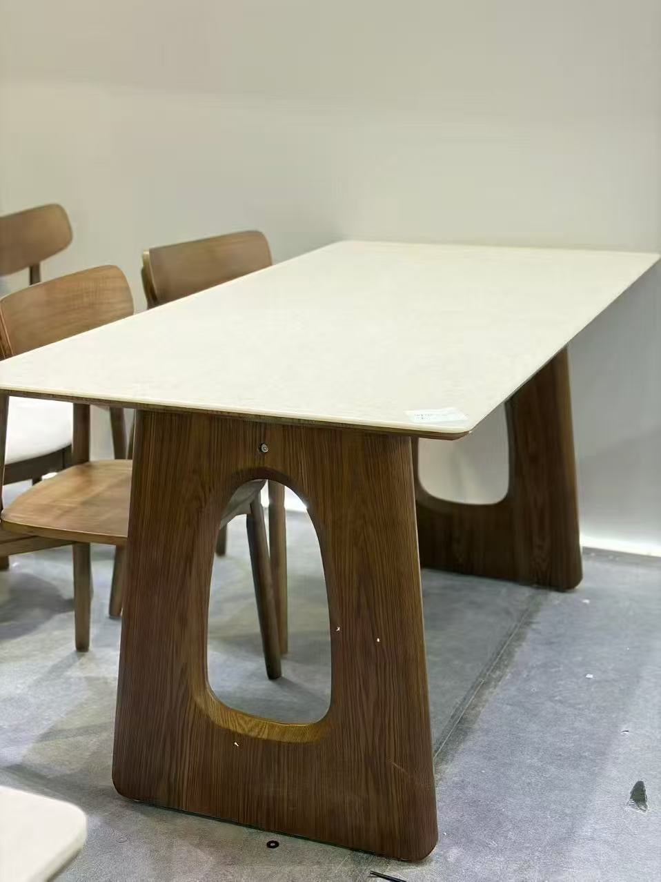 T‑032 1.8m Cut‑Out Timber Base Sintered Stone Dining Table