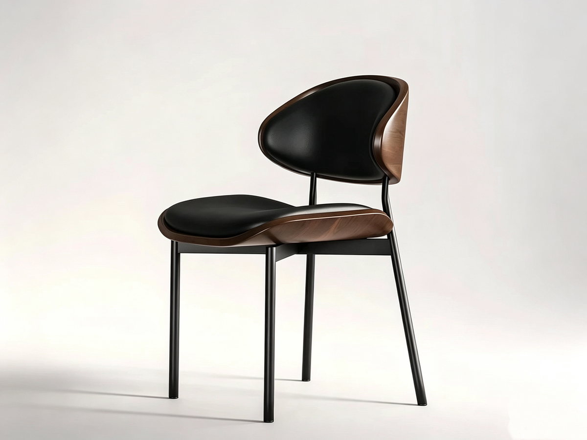Black PU Curved Back Wooden Dining Chair-Y213 (Set of 2)